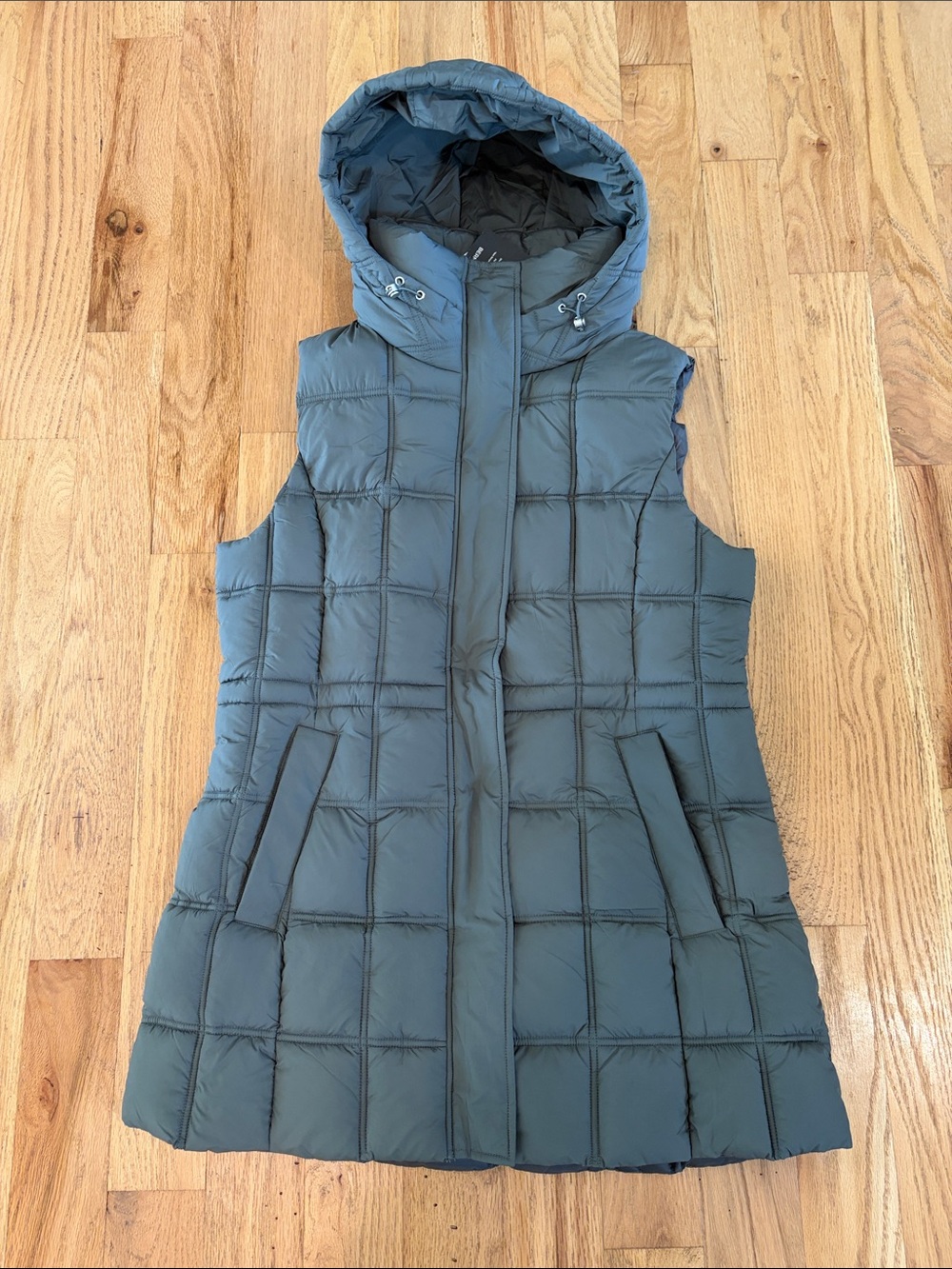 Hooded Quilted Sleeveless Vest - grey green
